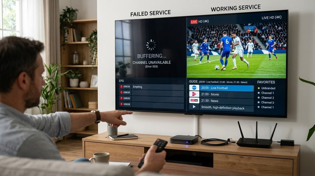 Comparing an IPTV service down replacement